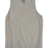 Cream sleeveless silk top with broderie hem
