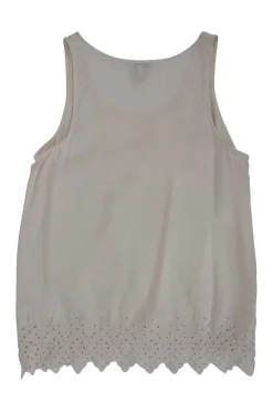 Cream sleeveless silk top with broderie hem