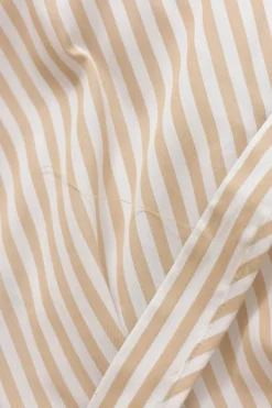 Cream striped cotton-blend Grecian neck drop-waist maxi dress with criss-cross back