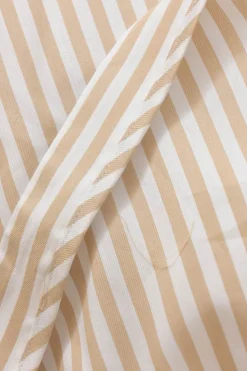 Cream striped cotton-blend Grecian neck drop-waist maxi dress with criss-cross back