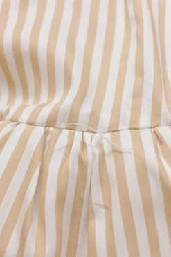 Cream striped cotton-blend Grecian neck drop-waist maxi dress with criss-cross back