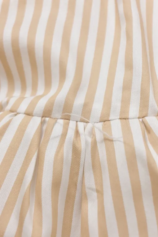 Cream striped cotton-blend Grecian neck drop-waist maxi dress with criss-cross back