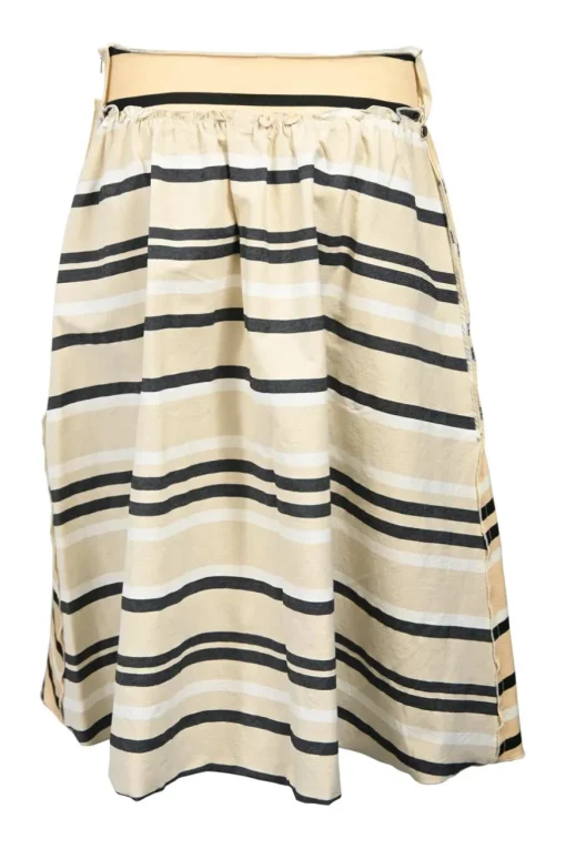 Cream striped ruffled cotton-viscose two-piece summer dress with exposed waist and self-tie belt
