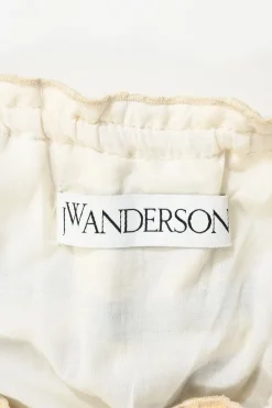 Cream striped ruffled cotton-viscose two-piece summer dress with exposed waist and self-tie belt