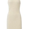 Cream viscose-blend textured sleeveless sheath dress