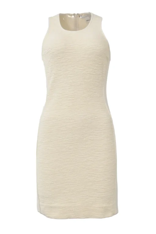 Cream viscose-blend textured sleeveless sheath dress