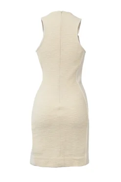 Cream viscose-blend textured sleeveless sheath dress