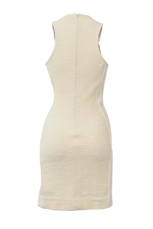 Cream viscose-blend textured sleeveless sheath dress