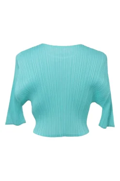 Cyan polyester dolman sleeve cropped plissé blouse