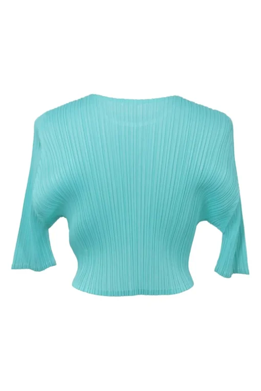 Cyan polyester dolman sleeve cropped plissé blouse