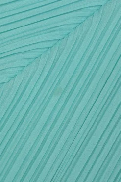 Cyan polyester dolman sleeve cropped plissé blouse