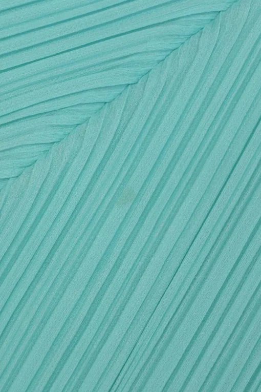 Cyan polyester dolman sleeve cropped plissé blouse