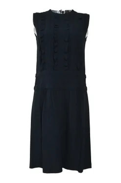 Dark navy acetate-blend sleeveless ruffled shift dress