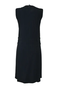 Dark navy acetate-blend sleeveless ruffled shift dress