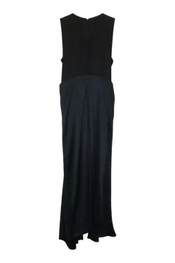 Dark navy and black chainlink-embellished acetate-polyester blend pullover asymmetric tank dress
