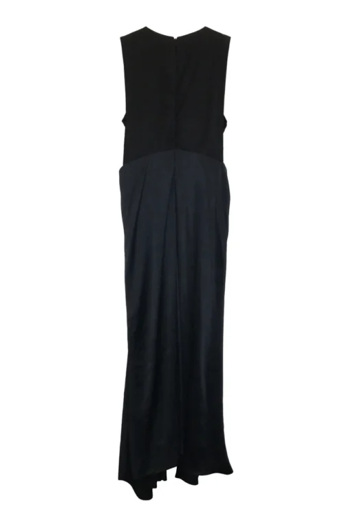 Dark navy and black chainlink-embellished acetate-polyester blend pullover asymmetric tank dress