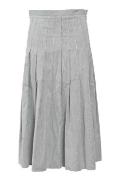 Dark navy striped cotton pull-on high-rise drop-waist midi A-line skirt