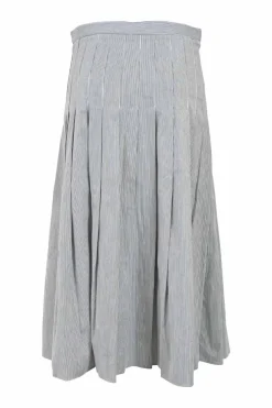 Dark navy striped cotton pull-on high-rise drop-waist midi A-line skirt