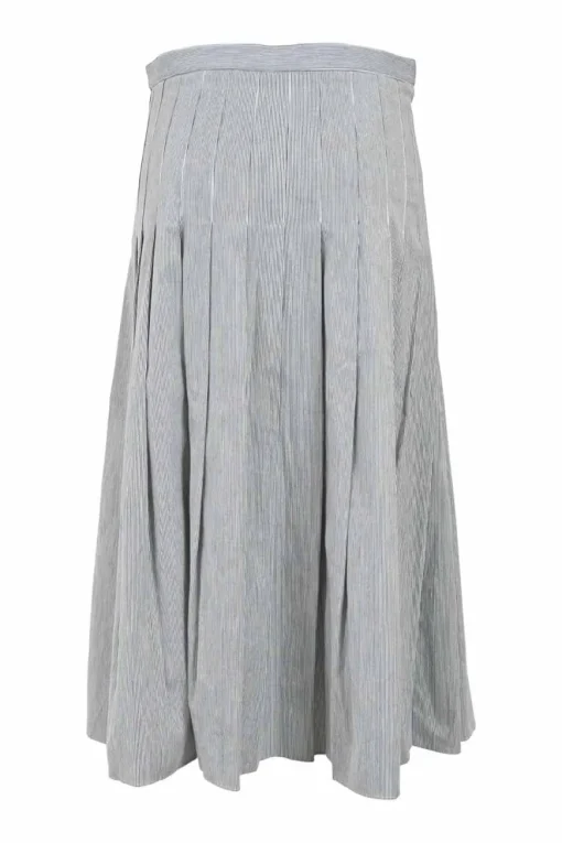 Dark navy striped cotton pull-on high-rise drop-waist midi A-line skirt