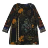 Dark navy viscose-blend velour abstract floral print mini shift dress with cropped sleeves
