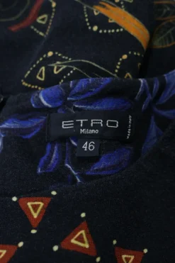 Dark navy viscose-blend velour abstract floral print mini shift dress with cropped sleeves