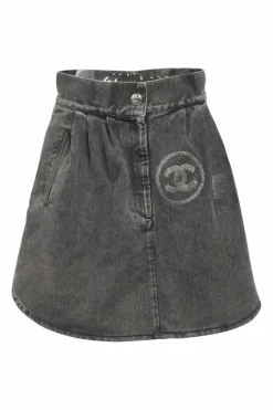 Dark-wash stretch-cotton denim mini skirt featuring Coco Mark and logo motif
