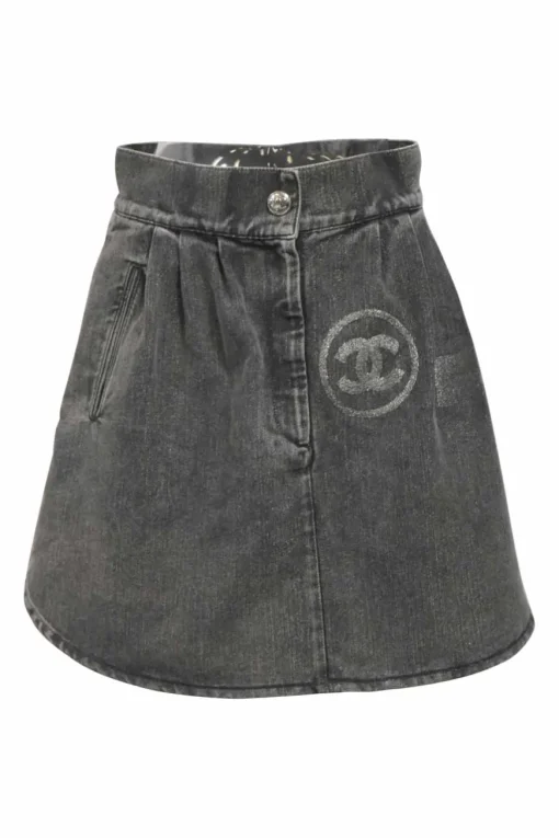 Dark-wash stretch-cotton denim mini skirt featuring Coco Mark and logo motif