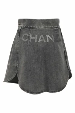 Dark-wash stretch-cotton denim mini skirt featuring Coco Mark and logo motif