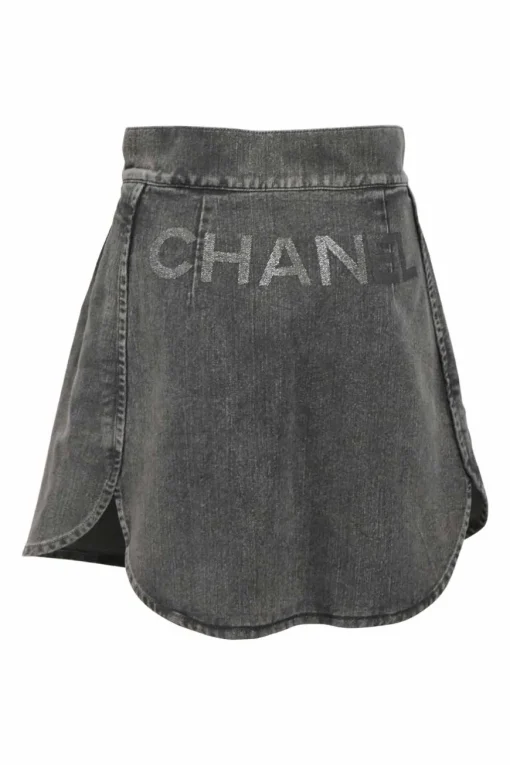 Dark-wash stretch-cotton denim mini skirt featuring Coco Mark and logo motif
