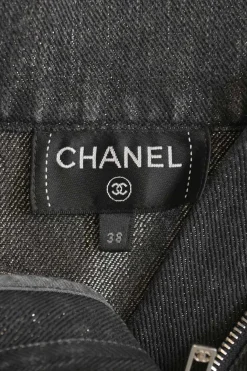 Dark-wash stretch-cotton denim mini skirt featuring Coco Mark and logo motif