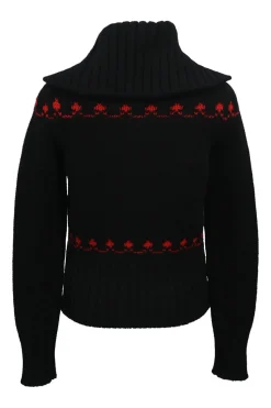 Dioramour navy wool-cashmere blend intarsia knit spread collar sweater featuring rabbit motif