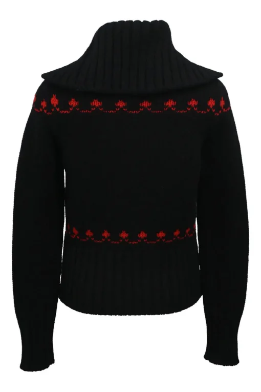 Dioramour navy wool-cashmere blend intarsia knit spread collar sweater featuring rabbit motif