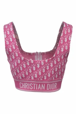 Dioriviera pink polyamide Oblique jacquard knit zip-up bustier bra