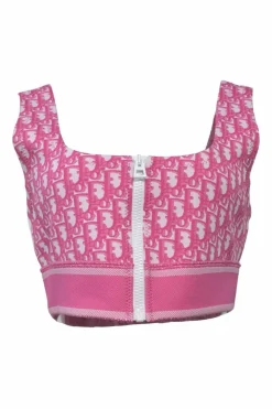 Dioriviera pink polyamide Oblique jacquard knit zip-up bustier bra