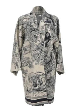 Dioriviera two-tone Sauvage Toile de Jouy cashmere and wool jacquard open-front long cardigan