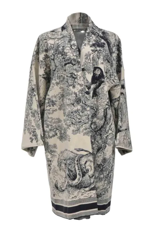Dioriviera two-tone Sauvage Toile de Jouy cashmere and wool jacquard open-front long cardigan