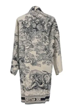 Dioriviera two-tone Sauvage Toile de Jouy cashmere and wool jacquard open-front long cardigan