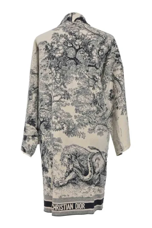 Dioriviera two-tone Sauvage Toile de Jouy cashmere and wool jacquard open-front long cardigan