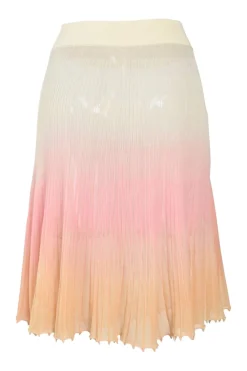 Dip-dyed peach semi-sheer cotton-blend plissé knit pull-on knee-length skirt with lettuce edges