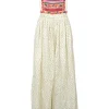 Ecru and black cotton-linen blend abstract print criss-cross hatlerneck open-back gown