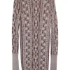 Ecru and red fully-fashioned Aran knit pullover long sleeve mini dress with scalloped neckline