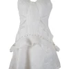 Ecru cami strap pattern dress with white lace band embellishment and peplum