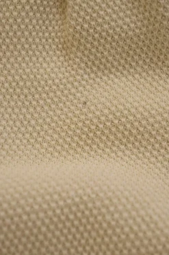 Ecru cotton fully-fashioned honeycomb knit ruffled A-line dress with epaulettes