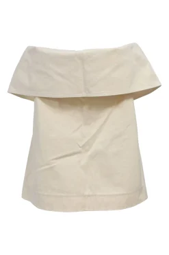 Ecru cotton ribbon tie-front off-shoulder Flapjack top
