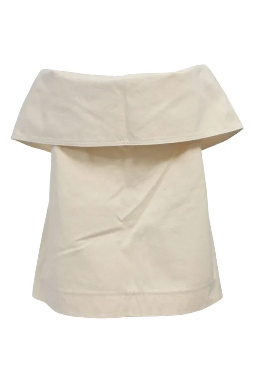 Ecru cotton ribbon tie-front off-shoulder Flapjack top
