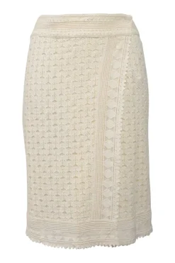Ecru cotton wrap-effect apron style crochet skirt with scalloped edges