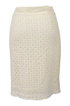 Ecru cotton wrap-effect apron style crochet skirt with scalloped edges