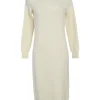 Ecru fully-fashioned turtleneck pullover midi sweater dress