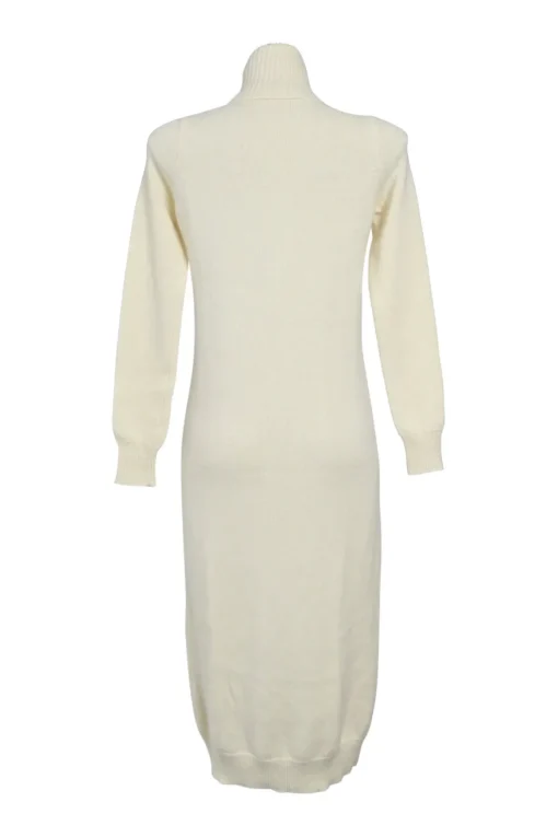 Ecru fully-fashioned turtleneck pullover midi sweater dress
