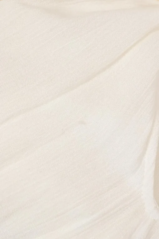Ecru gathered rayon column slip dress featuring multi-colour bead broderie check motif at centre front